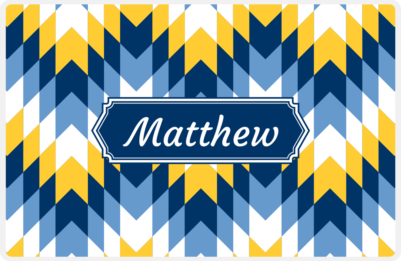 Personalized Funky Arrows Placemat - Navy and Mustard - Navy Decorative Rectangle Frame -  View