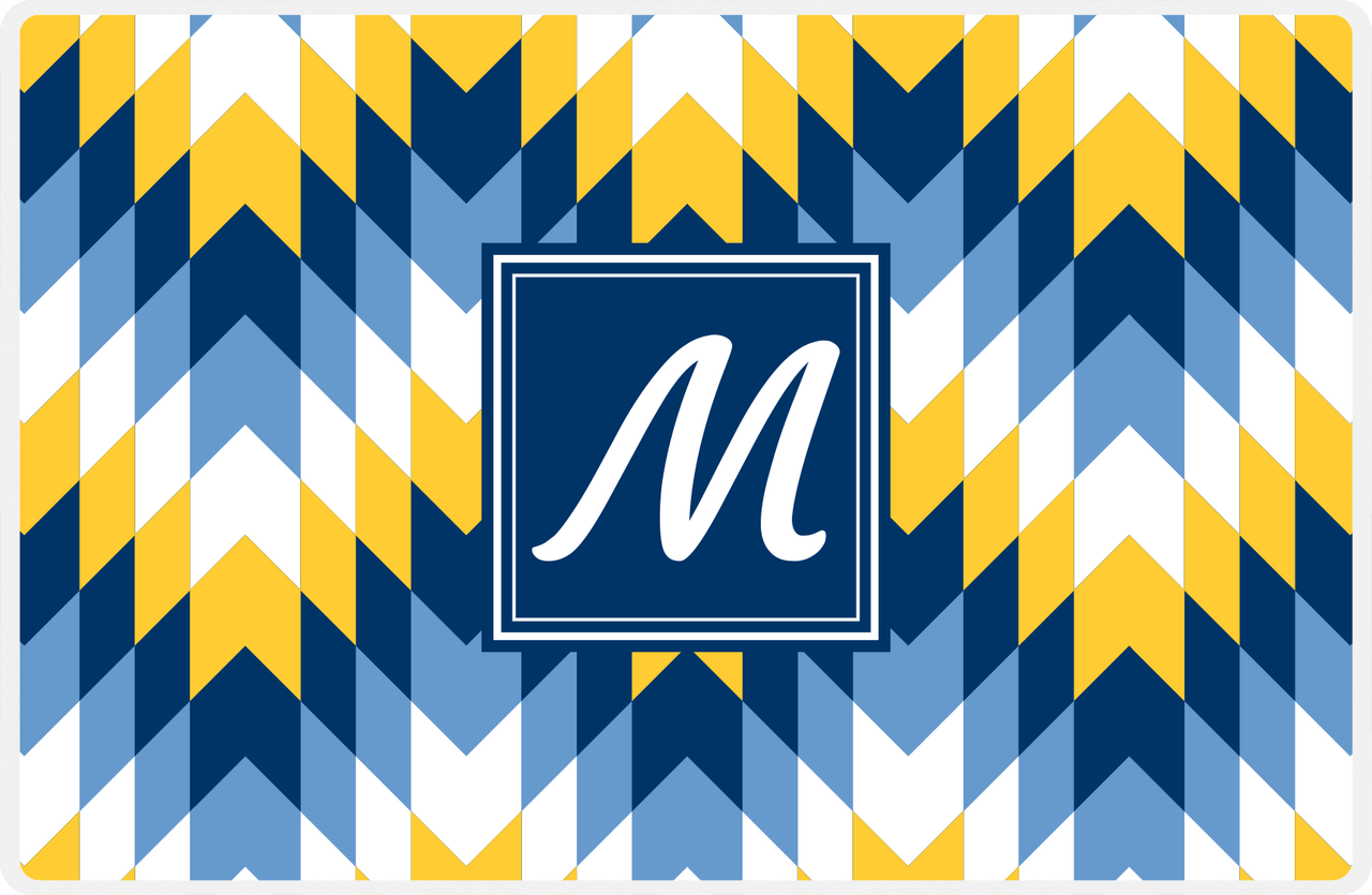 Personalized Funky Arrows Placemat - Navy and Mustard - Navy Square Frame -  View