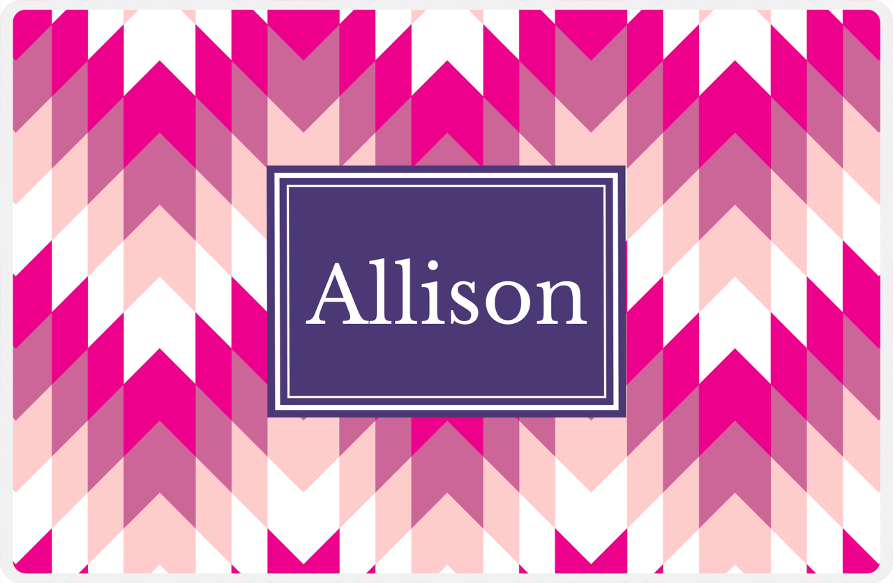Personalized Funky Arrows Placemat - Hot Pink and White - Indigo Rectangle Frame -  View