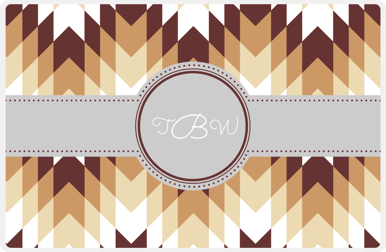 Personalized Funky Arrows Placemat - Brown and White - Light Grey Circle Frame with Ribbon -  View