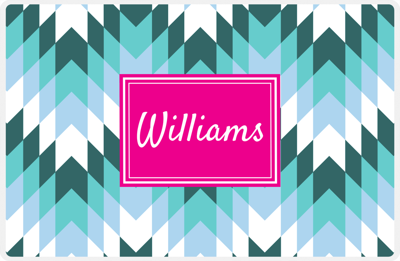 Personalized Funky Arrows Placemat - Viking Blue and White - Hot Pink Rectangle Frame -  View