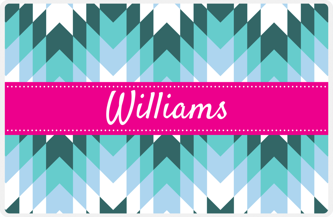 Personalized Funky Arrows Placemat - Viking Blue and White - Hot Pink Ribbon Frame -  View