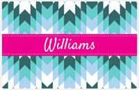 Thumbnail for Personalized Funky Arrows Placemat - Viking Blue and White - Hot Pink Ribbon Frame -  View