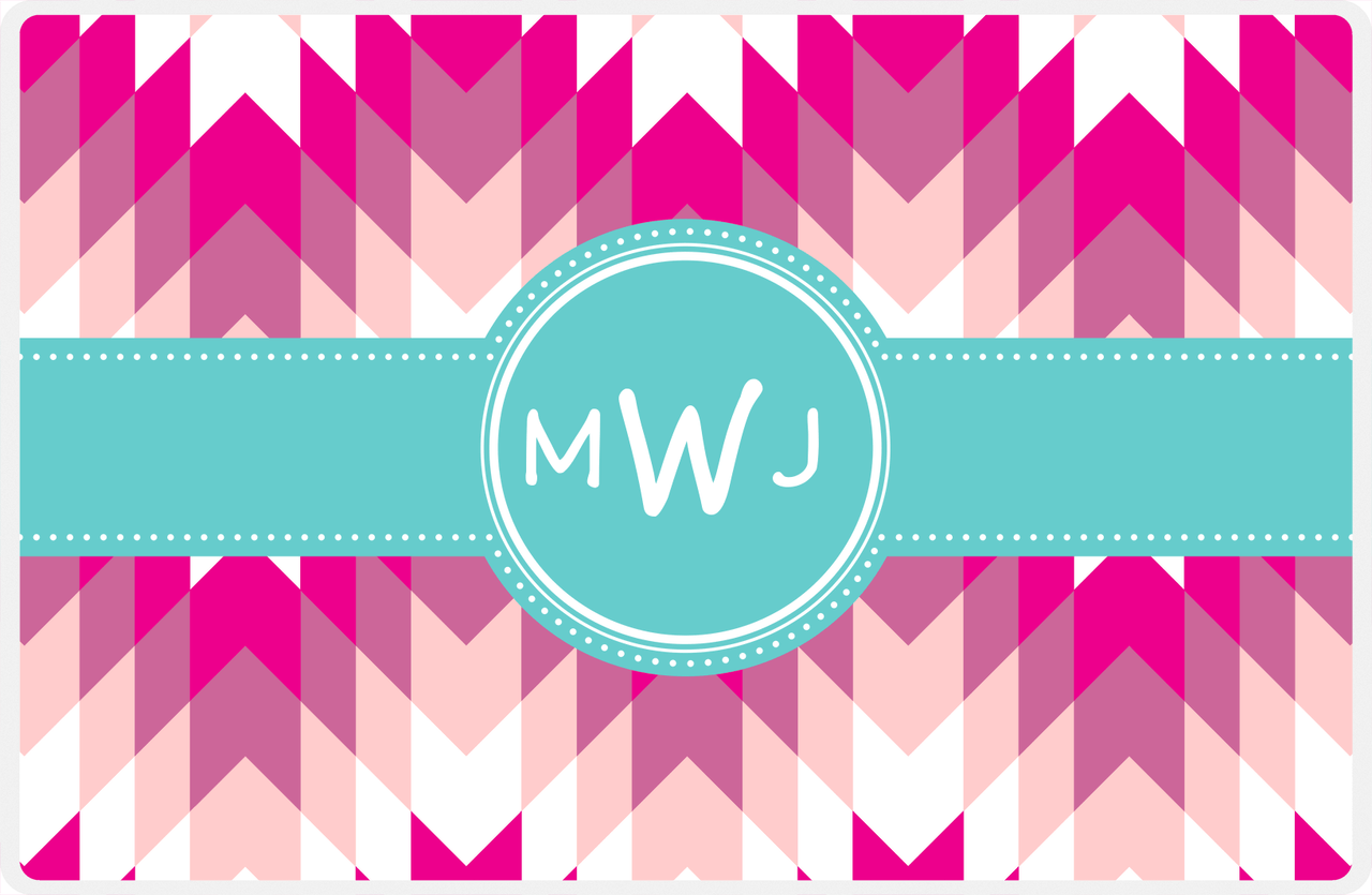 Personalized Funky Arrows Placemat - Hot Pink and White - Viking Blue Circle Frame with Ribbon -  View