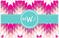 Thumbnail for Personalized Funky Arrows Placemat - Hot Pink and White - Viking Blue Circle Frame with Ribbon -  View