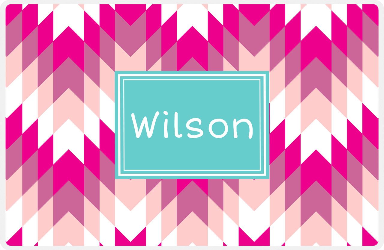 Personalized Funky Arrows Placemat - Hot Pink and White - Viking Blue Rectangle Frame -  View
