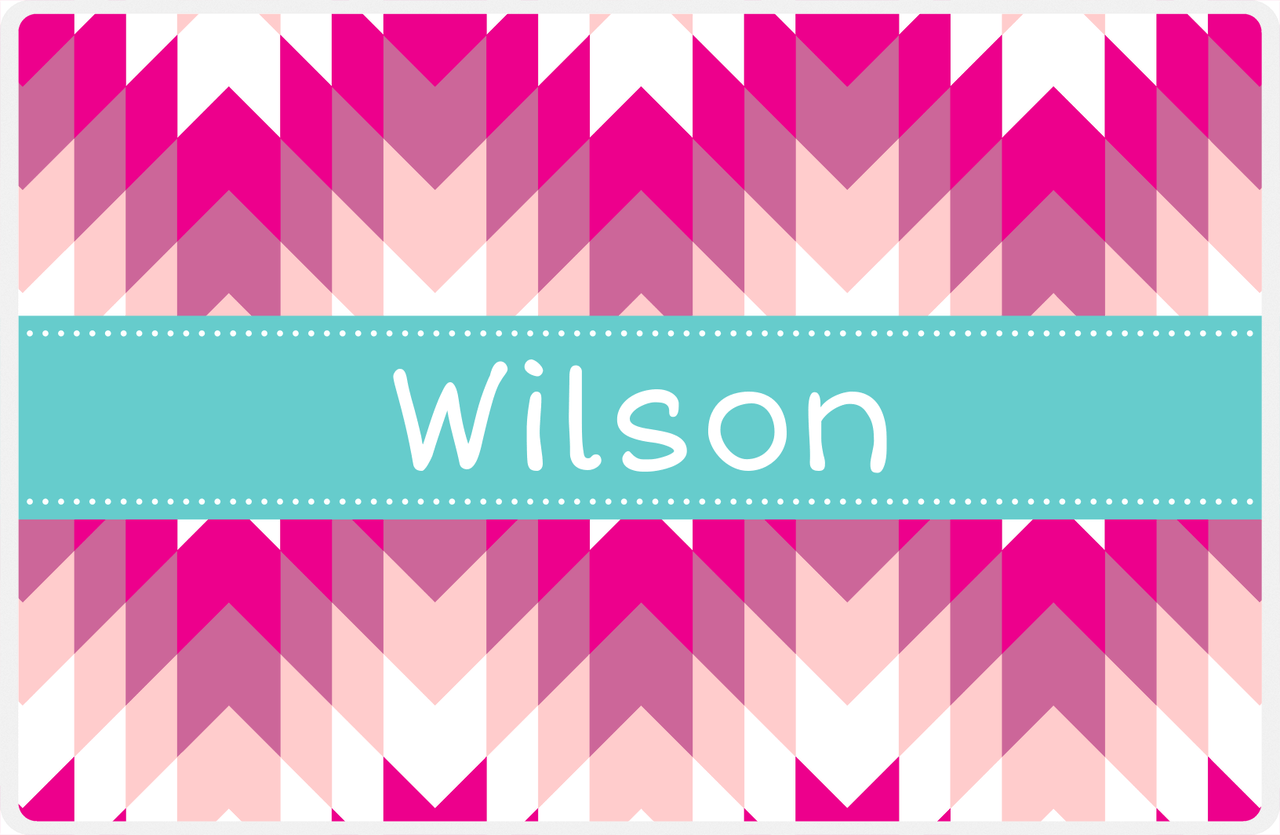 Personalized Funky Arrows Placemat - Hot Pink and White - Viking Blue Ribbon Frame -  View