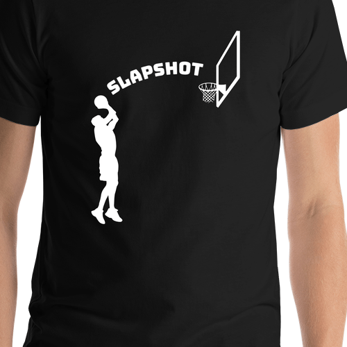 Personalized Funny Basketball T-Shirt - Black - Slapshot - Shirt Close-Up View
