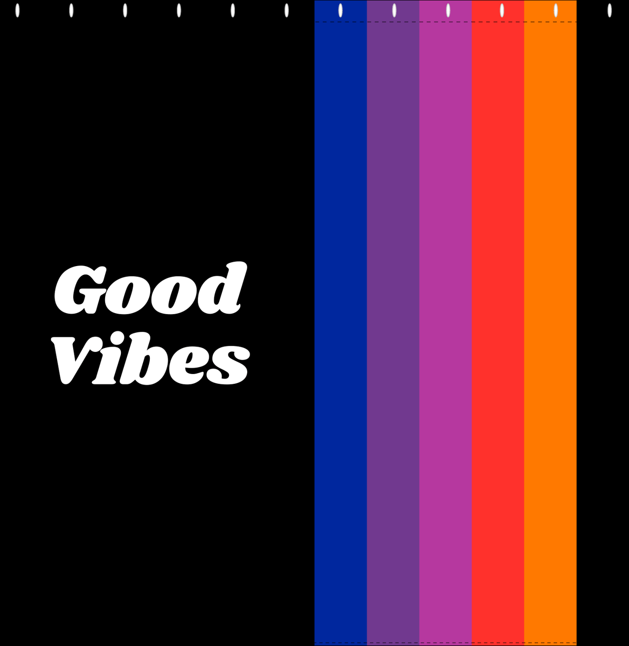 Personalized Fun Stripes Shower Curtain - Black Background - Good Vibes - Decorate View