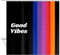 Thumbnail for Personalized Fun Stripes Shower Curtain - Black Background - Good Vibes - Hanging View