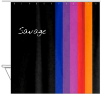 Thumbnail for Personalized Fun Stripes Shower Curtain - Black Background - Savage - Hanging View