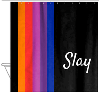 Thumbnail for Personalized Fun Stripes Shower Curtain - Black Background - Slay - Hanging View