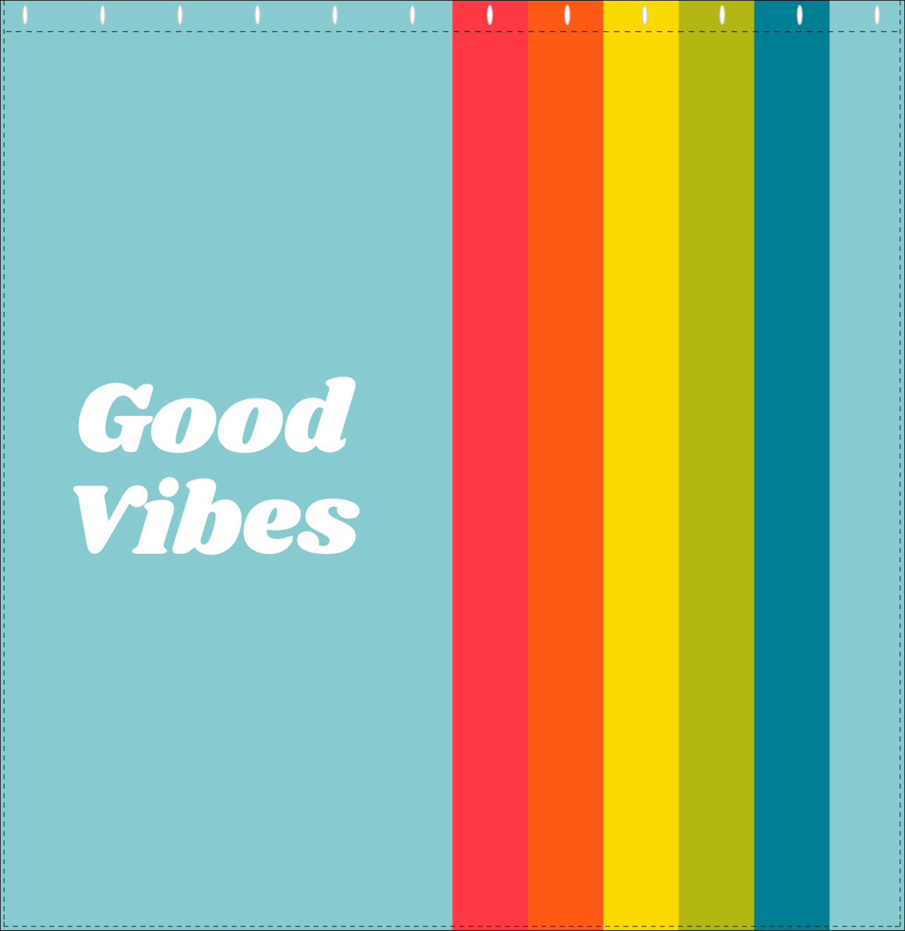Personalized Fun Stripes Shower Curtain - Blue Background - Good Vibes - Decorate View