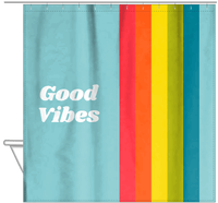 Thumbnail for Personalized Fun Stripes Shower Curtain - Blue Background - Good Vibes - Hanging View