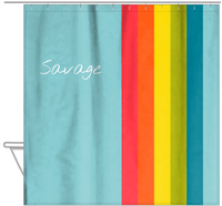 Thumbnail for Personalized Fun Stripes Shower Curtain - Blue Background - Savage - Hanging View