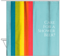 Thumbnail for Personalized Fun Stripes Shower Curtain - Blue Background - Shower Beverage - Hanging View