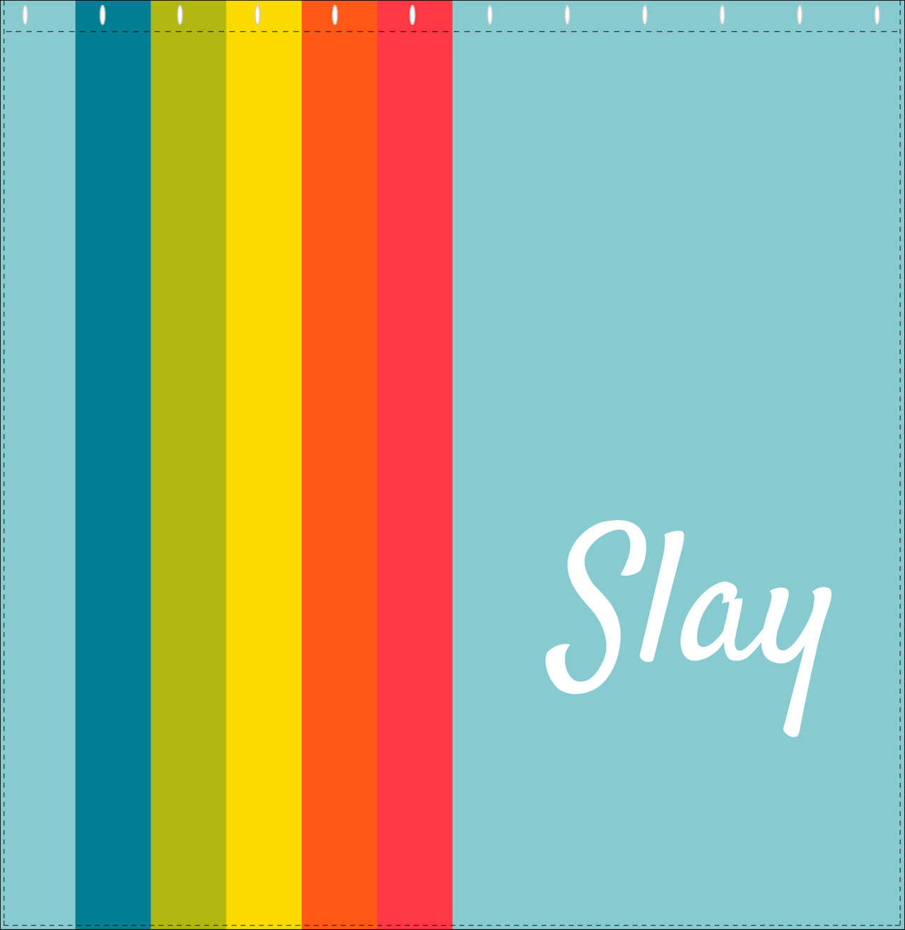 Personalized Fun Stripes Shower Curtain - Blue Background - Slay - Decorate View