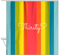 Thumbnail for Personalized Fun Stripes Shower Curtain - Blue Background - Thirsty - Hanging View