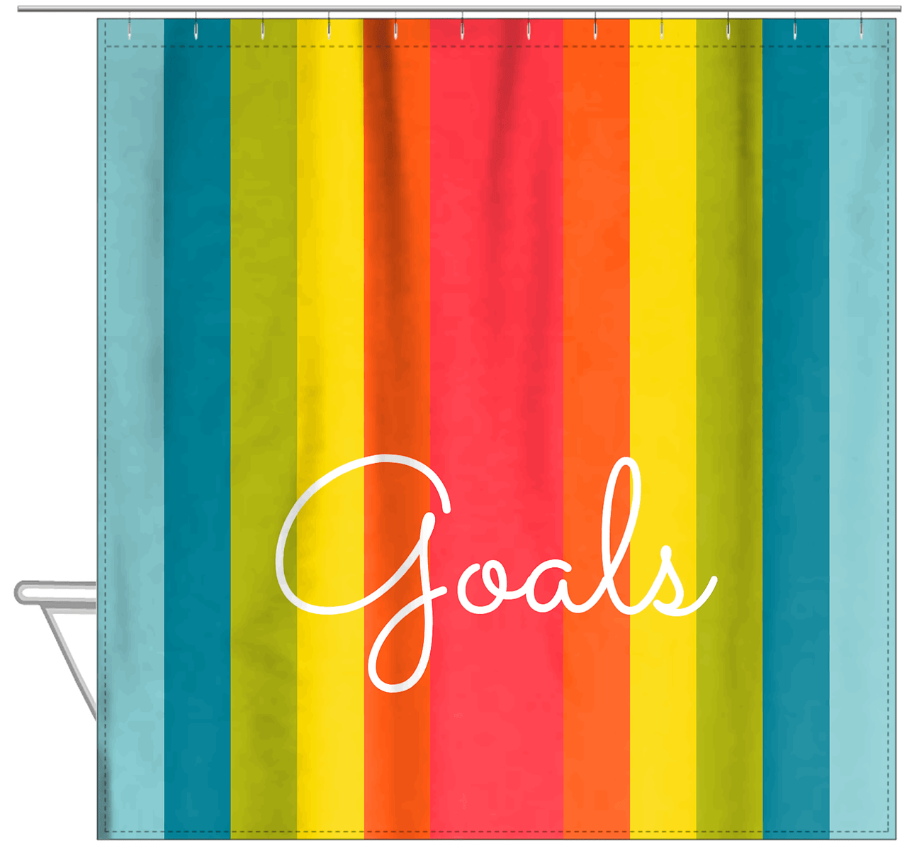Personalized Fun Stripes Shower Curtain - Blue Background - Goals - Hanging View
