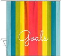 Thumbnail for Personalized Fun Stripes Shower Curtain - Blue Background - Goals - Hanging View