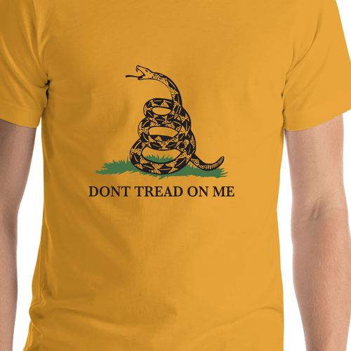 Gadsden Flag T-Shirt - Mustard - Don't Tread On Me - Shirt Close-Up View