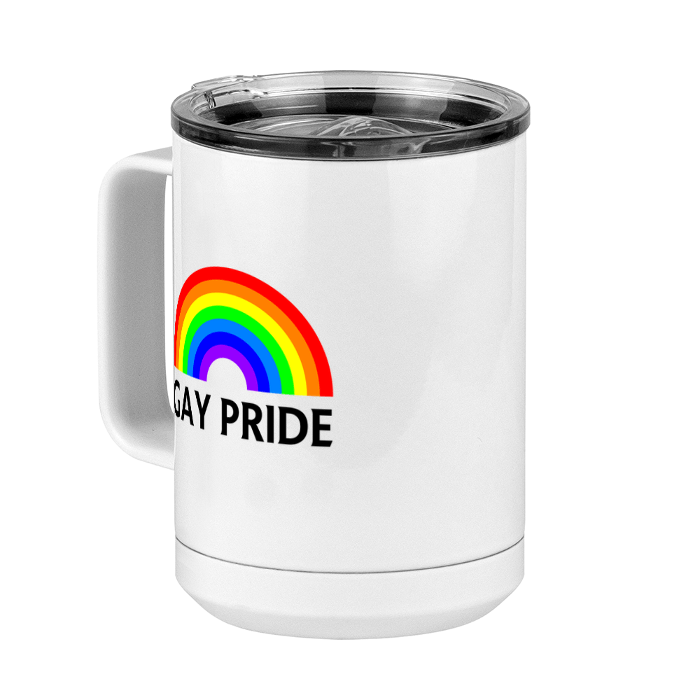 Personalized Gay Pride Rainbow Coffee Mug Tumbler with Handle (15 oz) - Front Left View