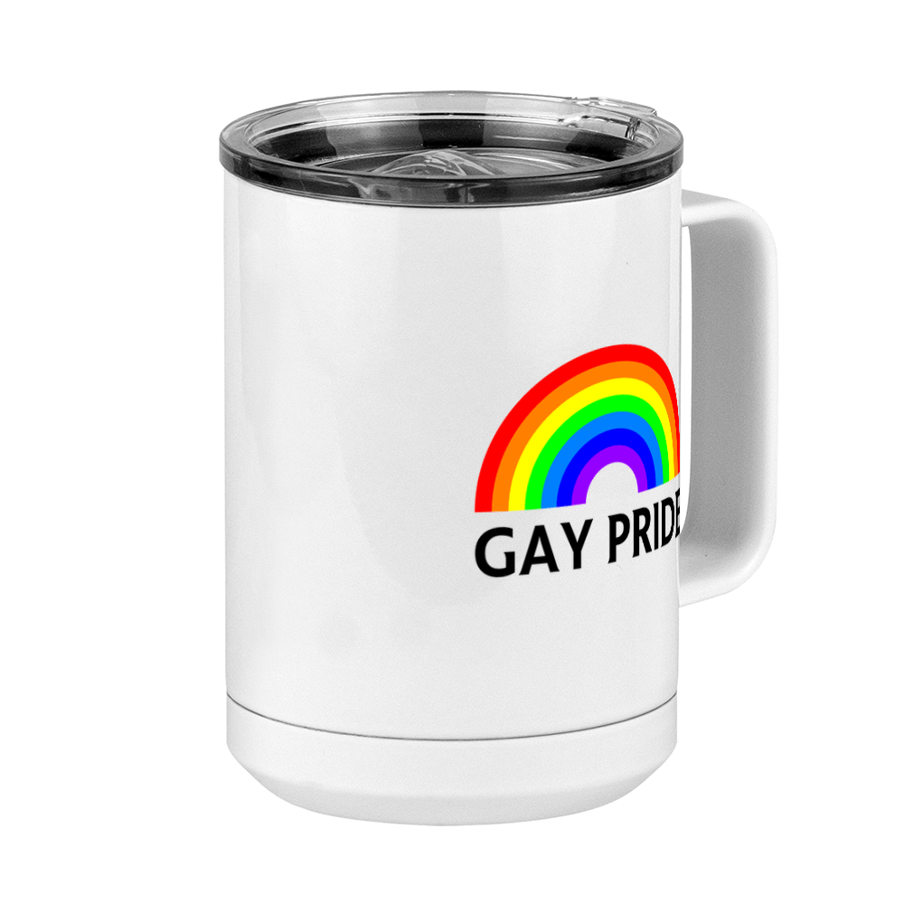 Personalized Gay Pride Rainbow Coffee Mug Tumbler with Handle (15 oz) - Front Right View