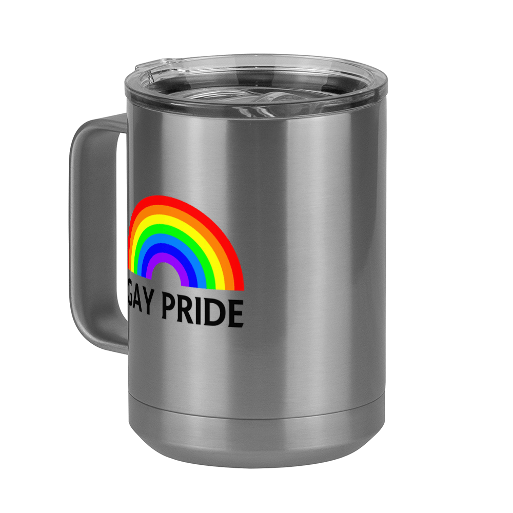 Personalized Gay Pride Rainbow Coffee Mug Tumbler with Handle (15 oz) - Front Left View