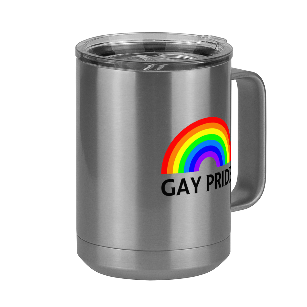 Personalized Gay Pride Rainbow Coffee Mug Tumbler with Handle (15 oz) - Front Right View