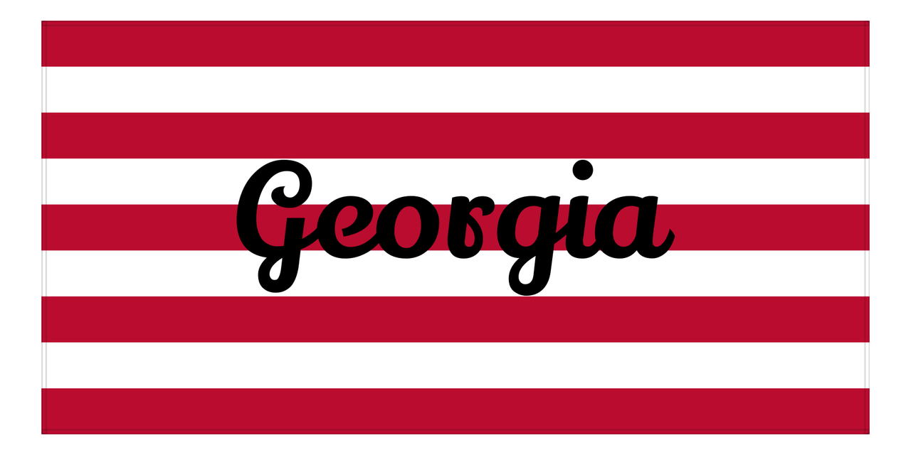 Personalized Georgia Striped Beach Towel - Red and White - Front View