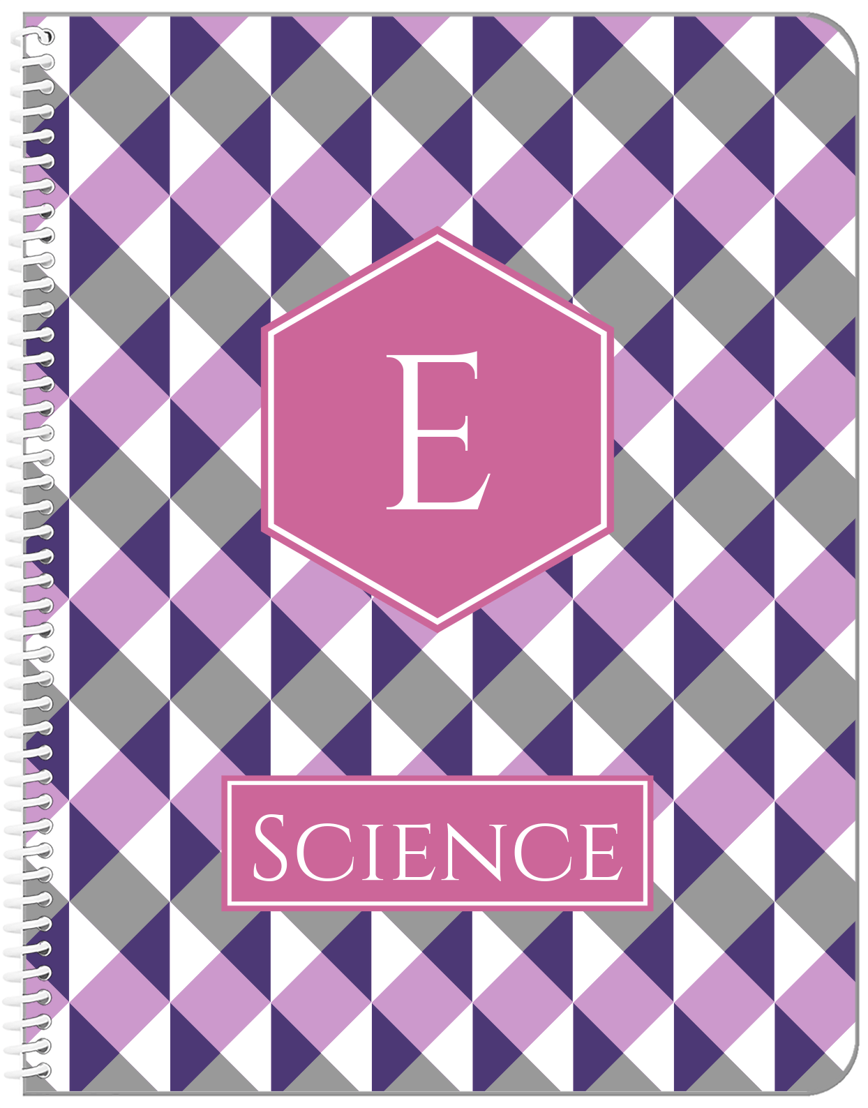 Personalized Geo Squared Notebook - Purple and Grey - Hexagon Nameplate - Front View