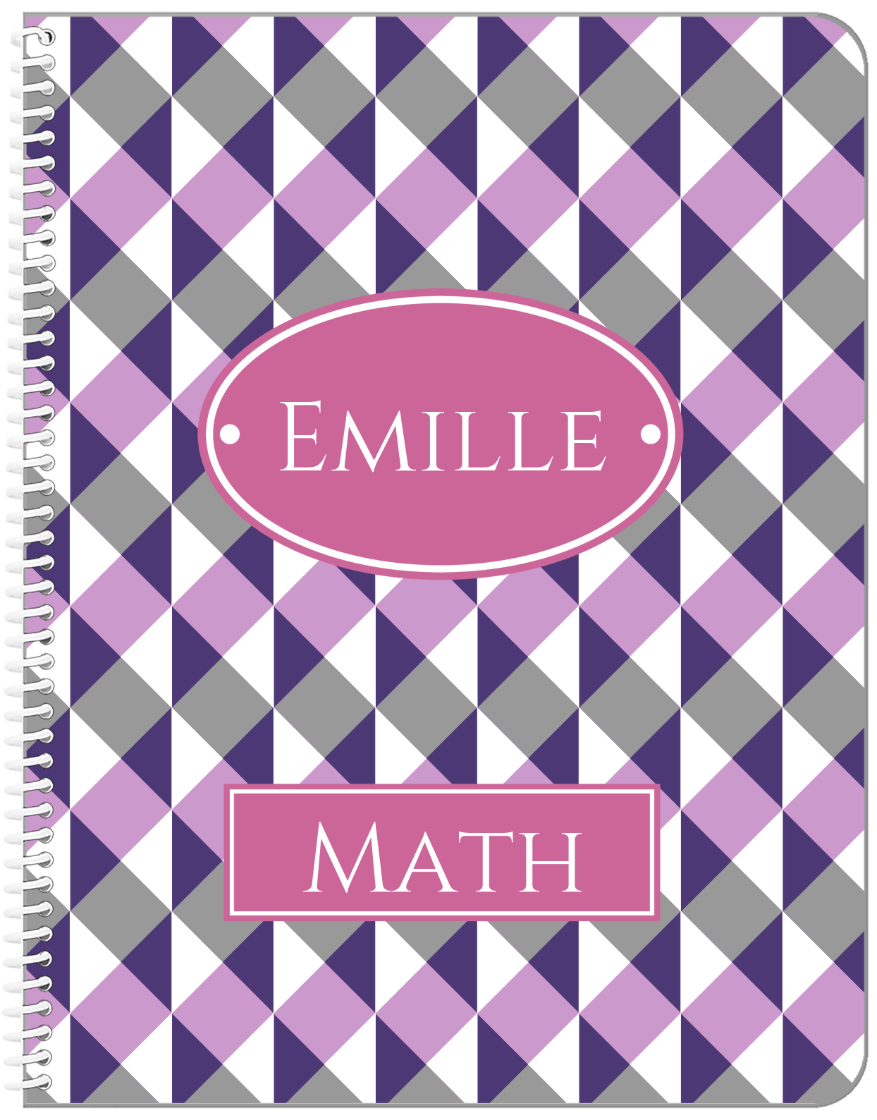 Personalized Geo Squared Notebook - Purple and Grey - Oval Nameplate - Front View