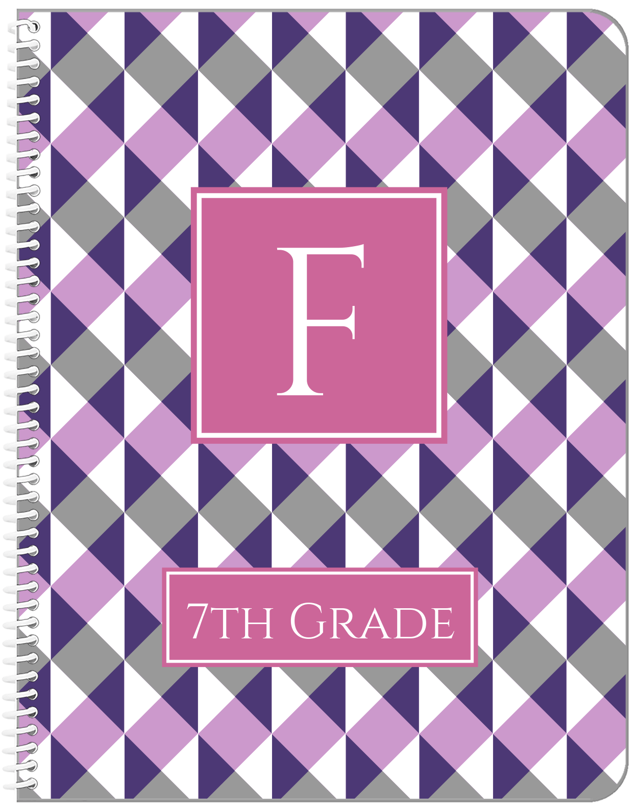 Personalized Geo Squared Notebook - Purple and Grey - Square Nameplate - Front View