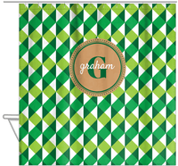 Thumbnail for Personalized Geo Squared Shower Curtain - Green - Circle Nameplate - Hanging View