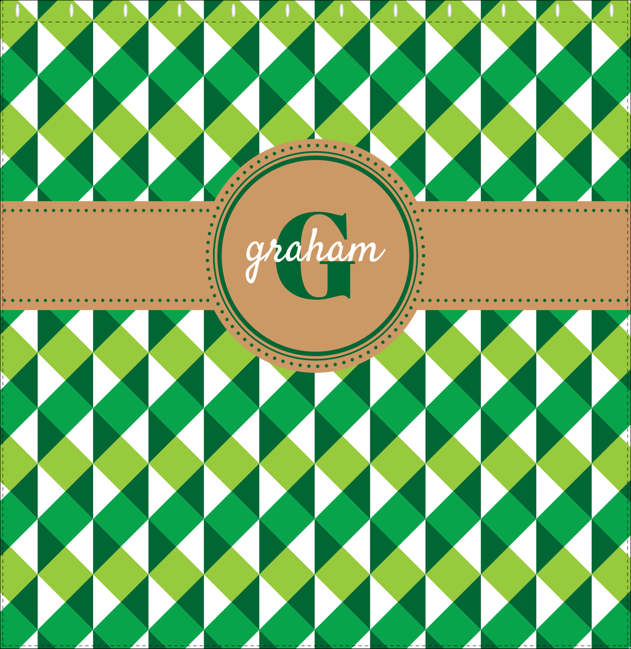 Personalized Geo Squared Shower Curtain - Green - Circle Ribbon Nameplate - Decorate View
