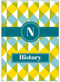 Thumbnail for Personalized Geo Squared Journal - Blue and Yellow - Circle Ribbon Nameplate - Front View