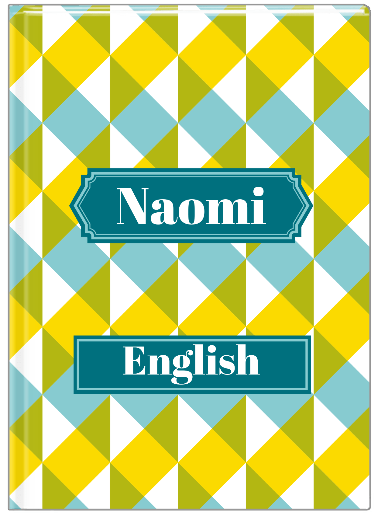 Personalized Geo Squared Journal - Blue and Yellow - Decorative Rectangle Nameplate - Front View