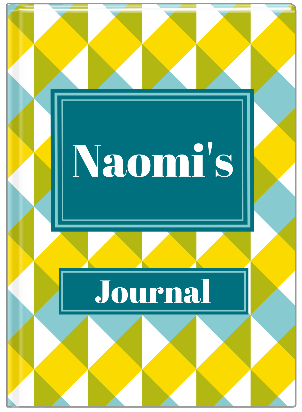 Personalized Geo Squared Journal - Blue and Yellow - Rectangle Nameplate - Front View