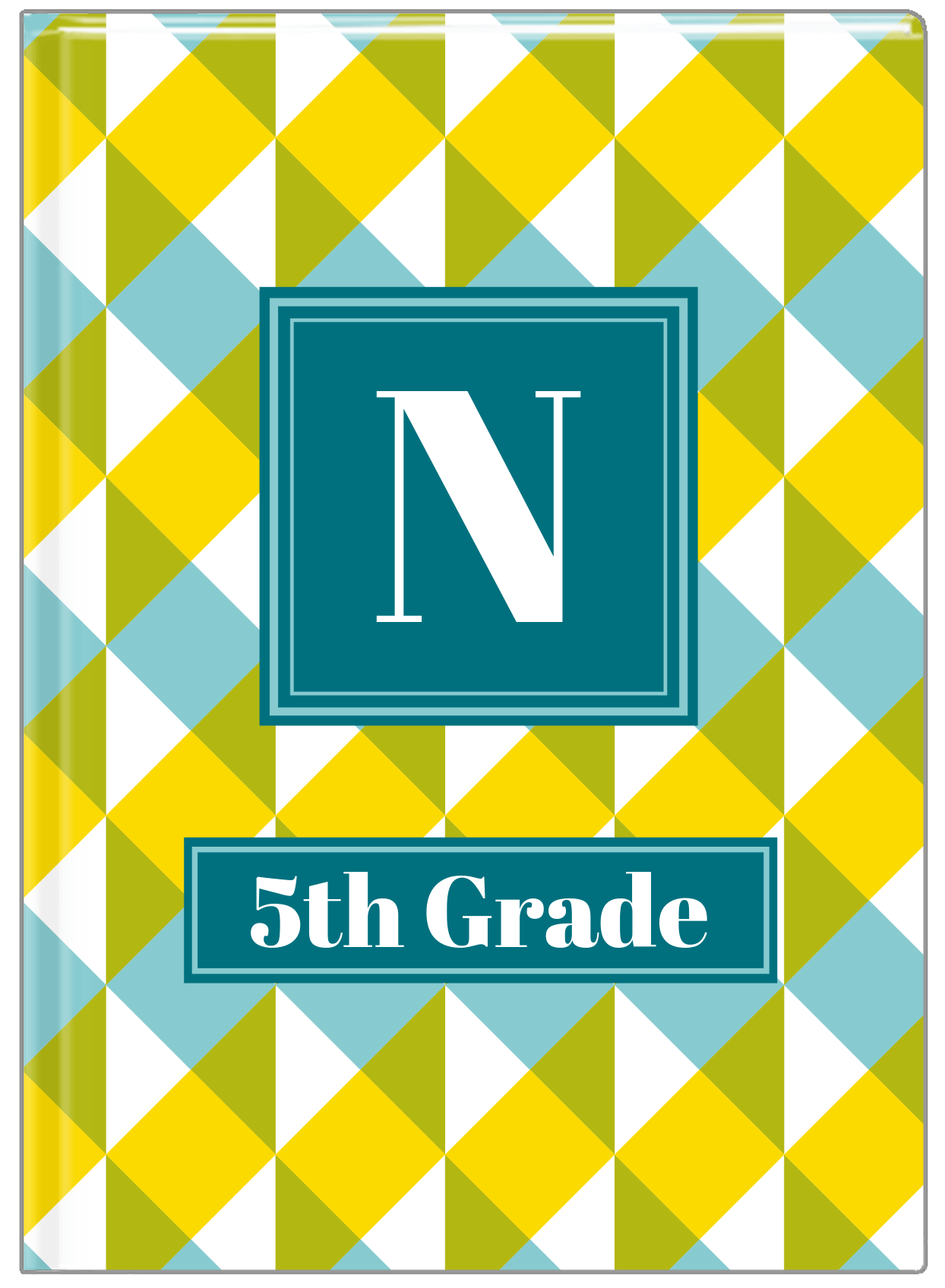 Personalized Geo Squared Journal - Blue and Yellow - Square Nameplate - Front View