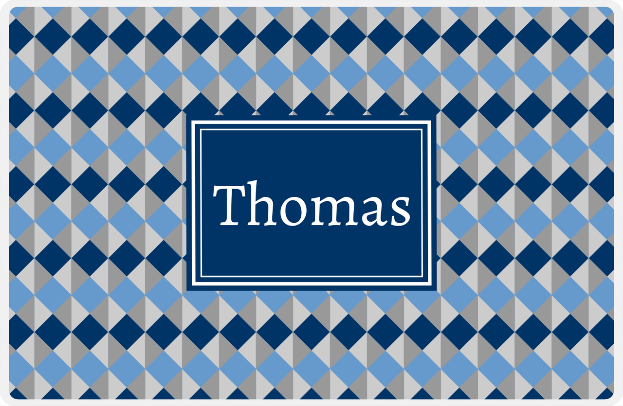 Personalized Geo Squared Placemat - Navy and Grey - Navy Rectangle Frame -  View