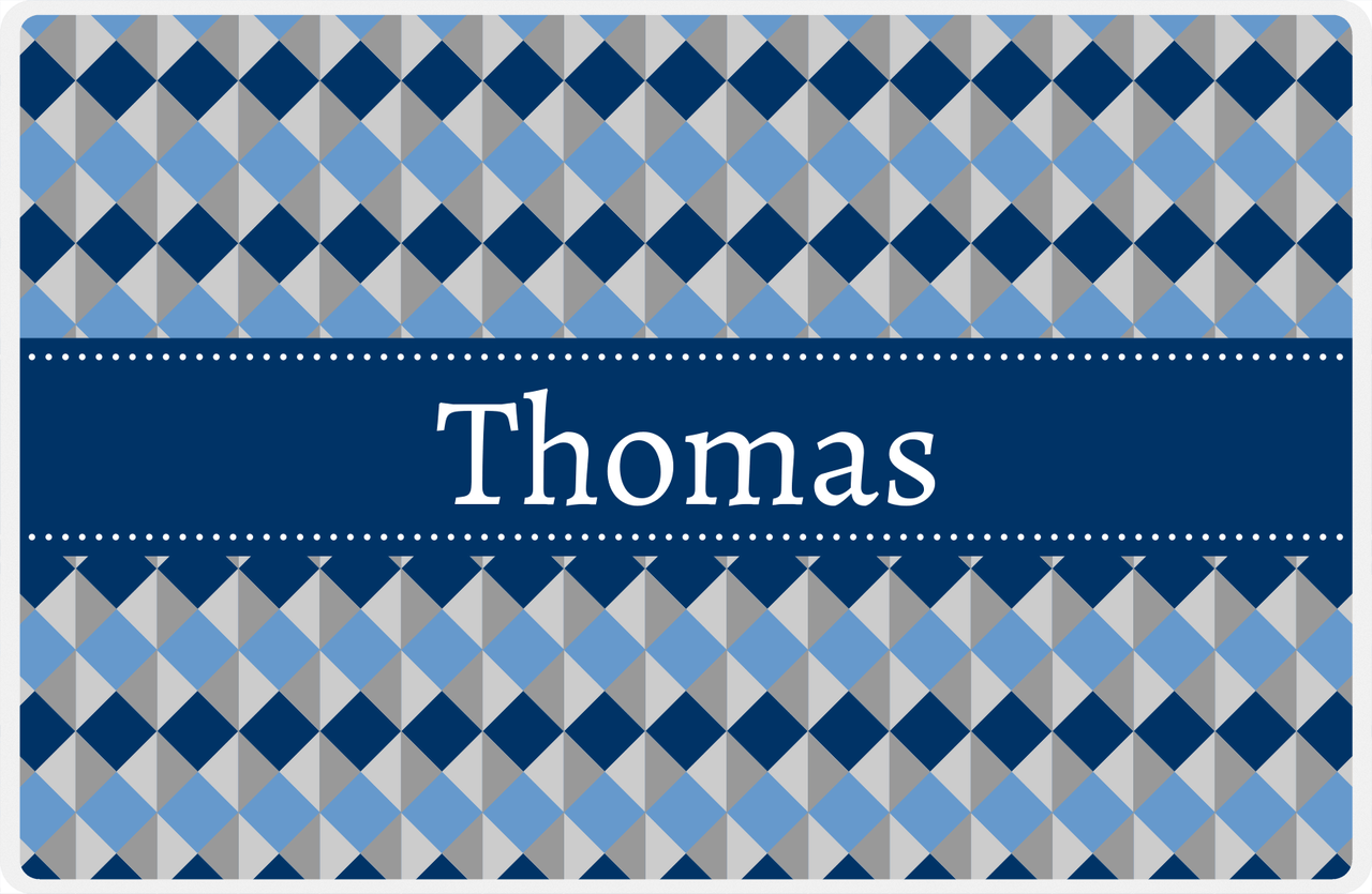 Personalized Geo Squared Placemat - Navy and Grey - Navy Ribbon Frame -  View