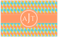 Thumbnail for Personalized Geo Squared Placemat - Viking Blue and Mustard - Tangerine Circle Frame With Ribbon -  View