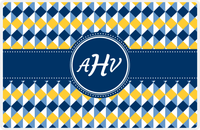 Thumbnail for Personalized Geo Squared Placemat - Navy and Mustard - Navy Circle Frame With Ribbon -  View