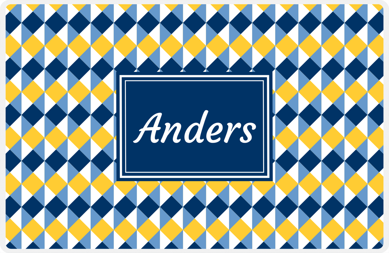 Personalized Geo Squared Placemat - Navy and Mustard - Navy Rectangle Frame -  View
