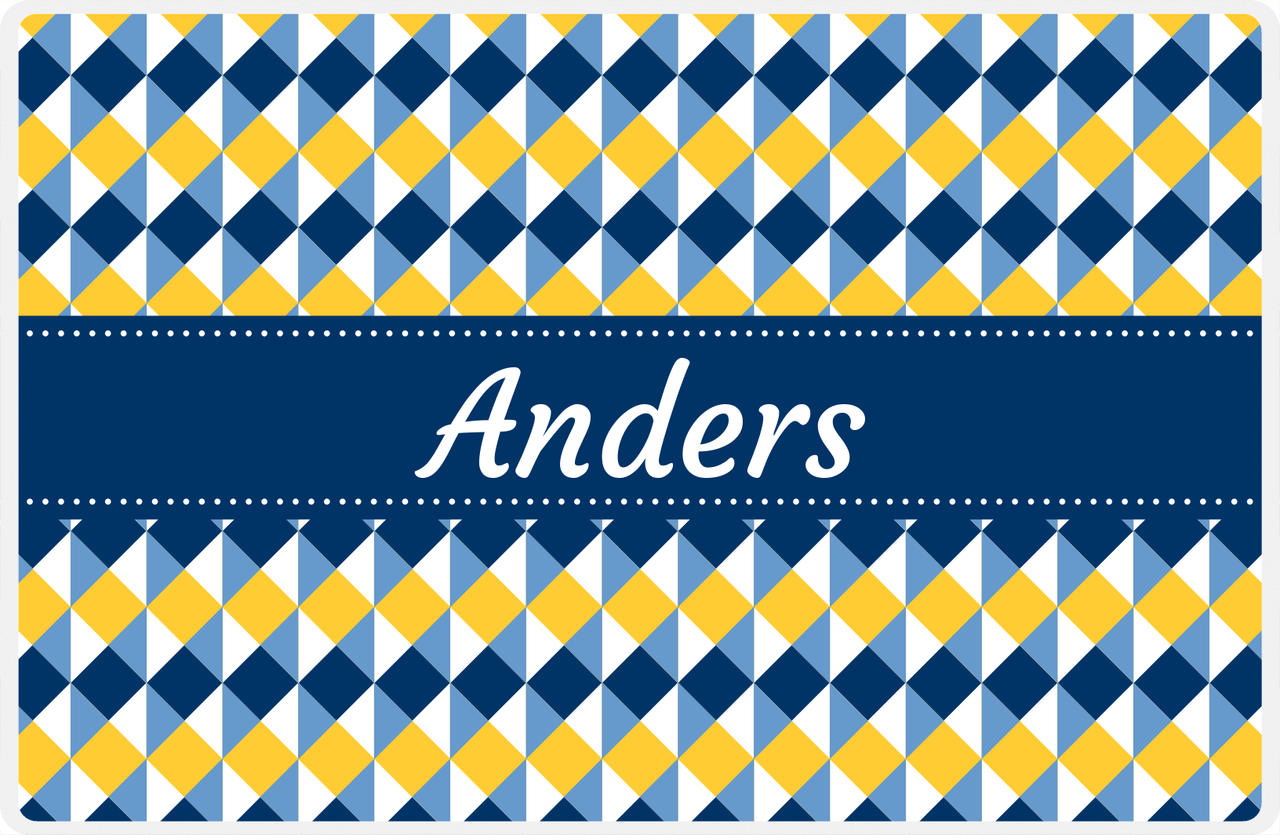 Personalized Geo Squared Placemat - Navy and Mustard - Navy Ribbon Frame -  View