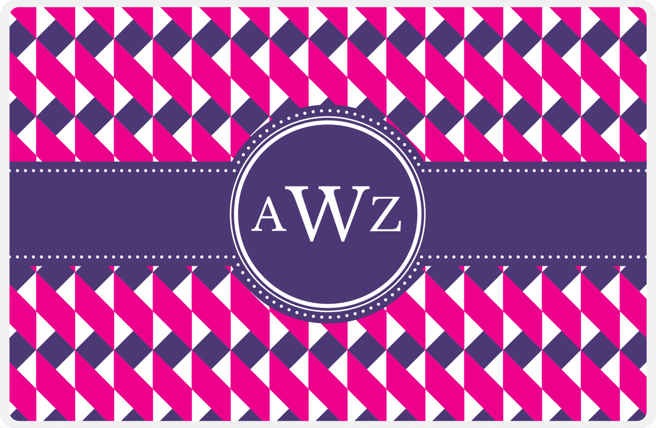 Personalized Geo Squared Placemat - Hot Pink and White - Indigo Circle Frame With Ribbon -  View