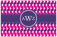 Thumbnail for Personalized Geo Squared Placemat - Hot Pink and White - Indigo Circle Frame With Ribbon -  View