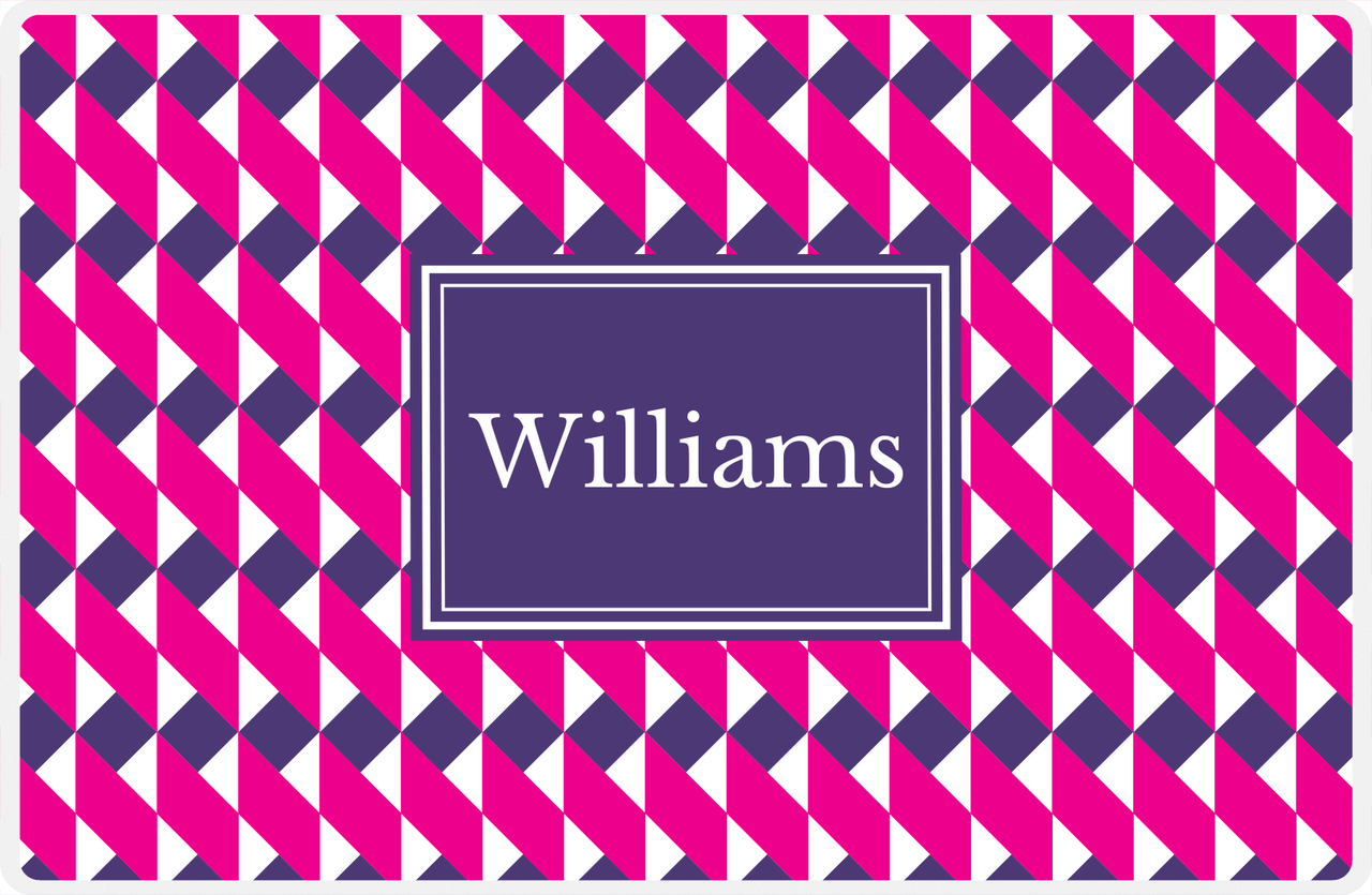 Personalized Geo Squared Placemat - Hot Pink and White - Indigo Rectangle Frame -  View