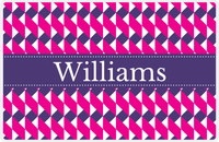 Thumbnail for Personalized Geo Squared Placemat - Hot Pink and White - Indigo Ribbon Frame -  View