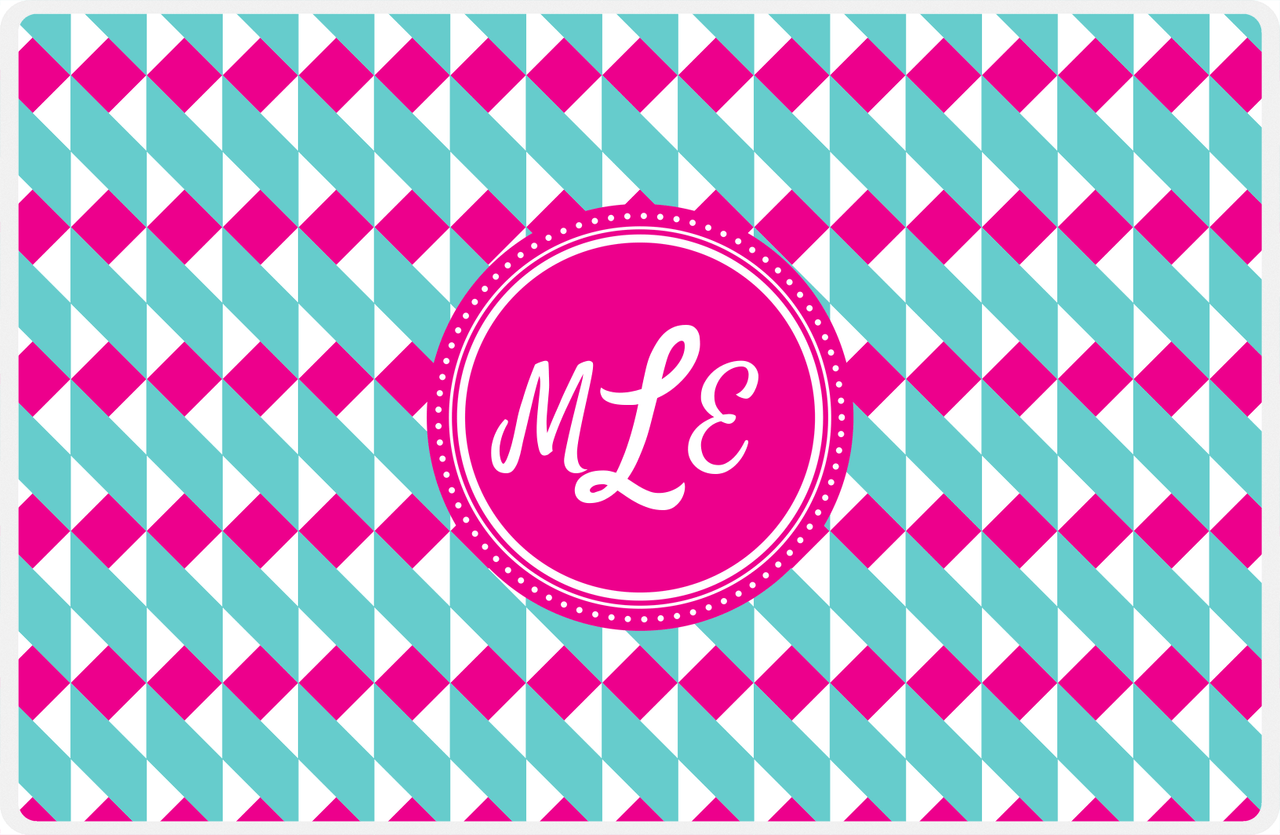 Personalized Geo Squared Placemat - Viking Blue and White - Hot Pink Circle Frame -  View